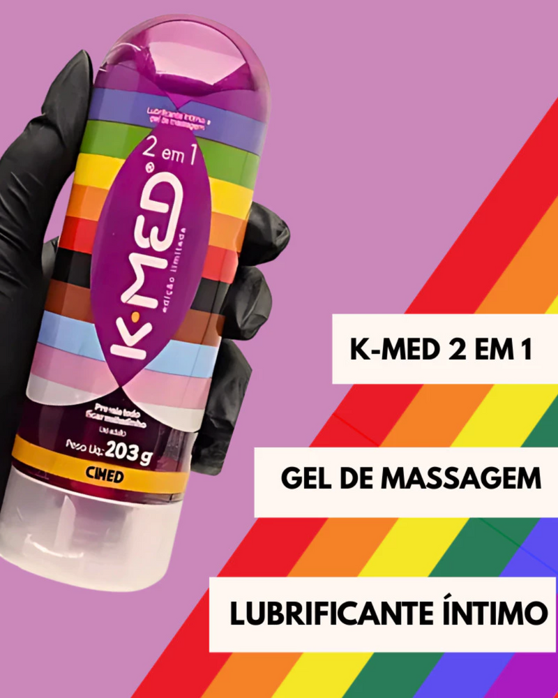 Lubrificante Íntimo Gel Massagem K-med 200g Cimed LGBT Gay Frutado Suave Fresco Tutti Frutti Erótico Transparente Vale